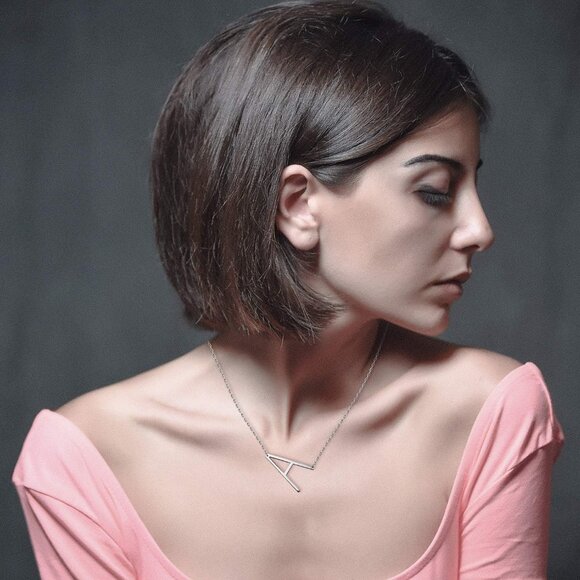 Stainless Steel Initial Letters Necklace for Women Color 18k Gold-plated Silver- - Picture 2 of 4